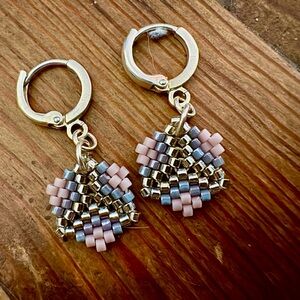 Artist made handcrafted OOAK sterling silver beaded tiny drop earrings